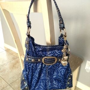 Kathy Van Zeeland Blue Heart Pattern Bag Pre Loved VGUC